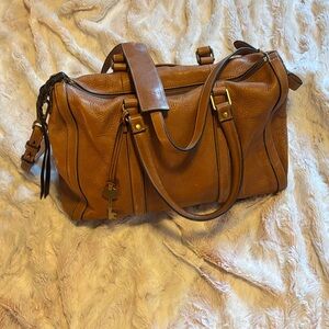 Fossil! Tan Leather Satchel Handbag - Classic Everyday Tote